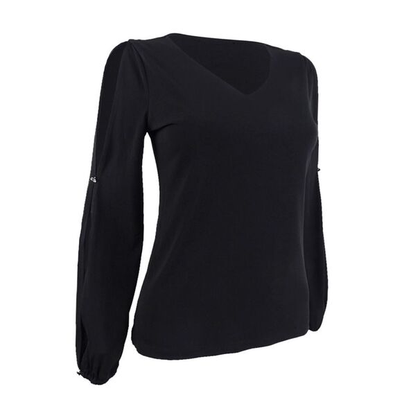 INC International Concepts Tops - INC International Concepts Women's Petite Beaded Slit-Sleeve Top (PS, Black)